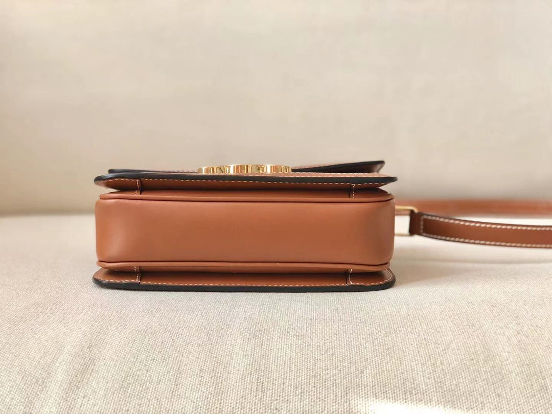 Celine Triomphe 小號人造革和牛皮革手袋-黃棕千鳥格