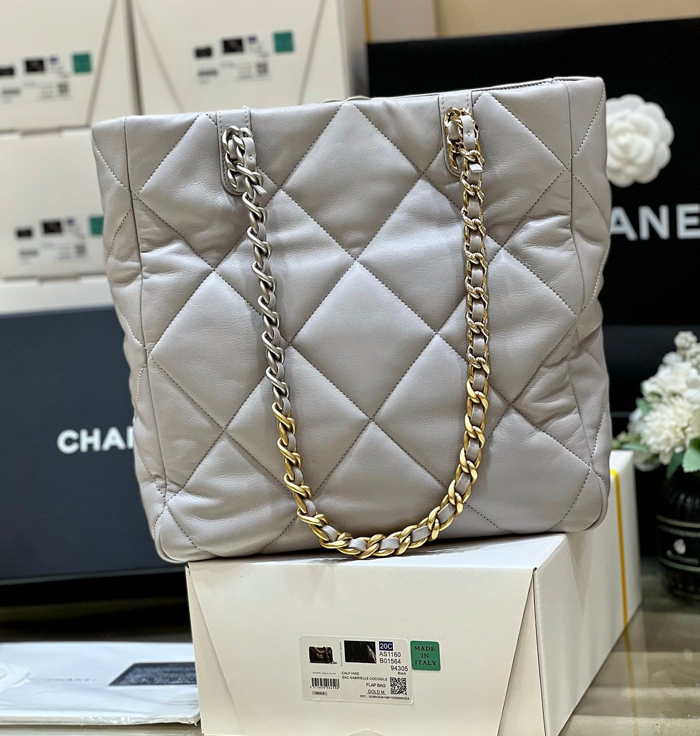 小香家-2022秋冬新款 19 bag tote購物包 銀灰色