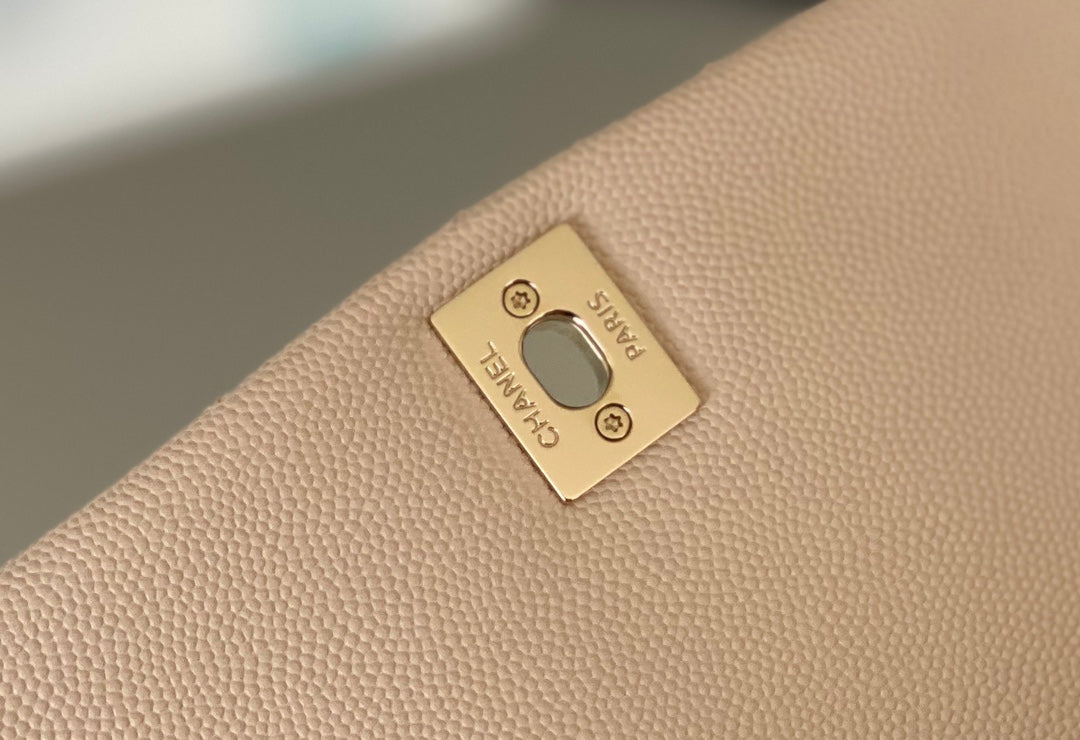 Chanel coco handle CF 小號-米白色牛皮-香檳金扣