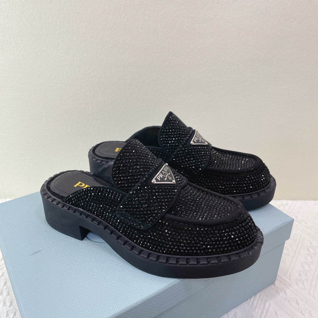 Prada 鞋-Prada 貼鑽 穆勒鞋（黑）