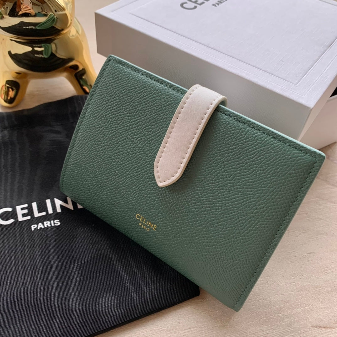 Celine 中夾-STRAP粒面小牛皮錢包