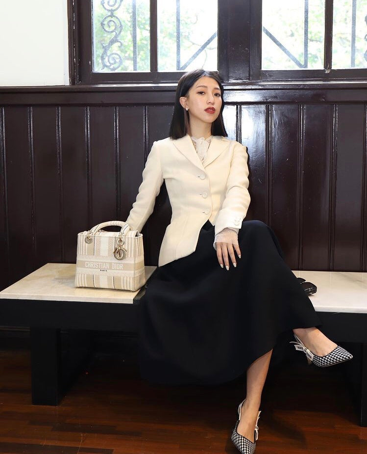 Dior Lady D-Lite黛妃包-帆布刺繡-米色條紋