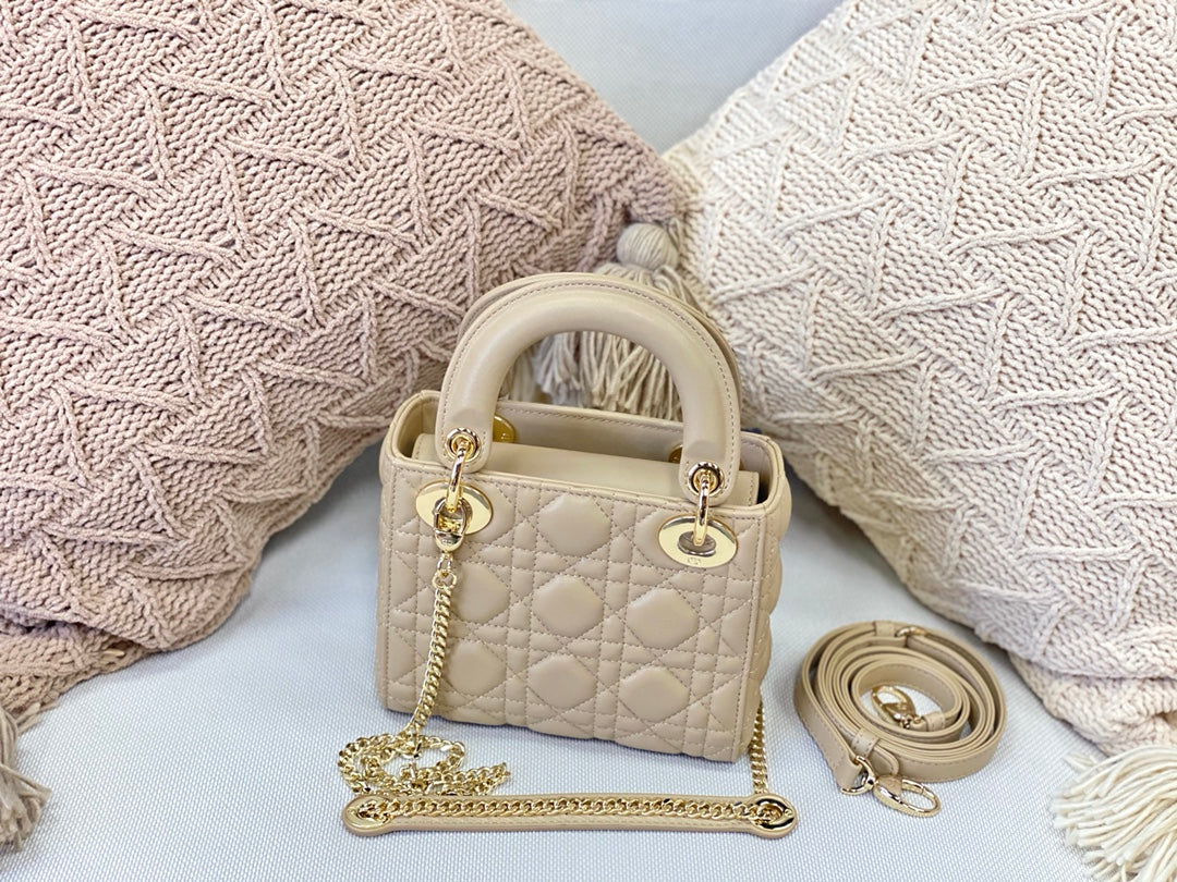 Dior-Mini Lady Dior手袋-三格黛妃-17cm-熔岩棕珐瑯扣