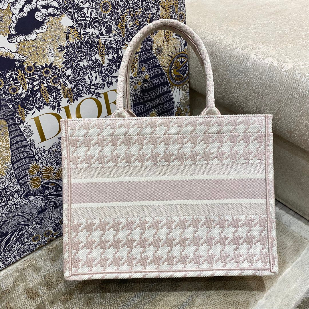 Dior Book Tote-小號36.5cm-粉色千鳥格