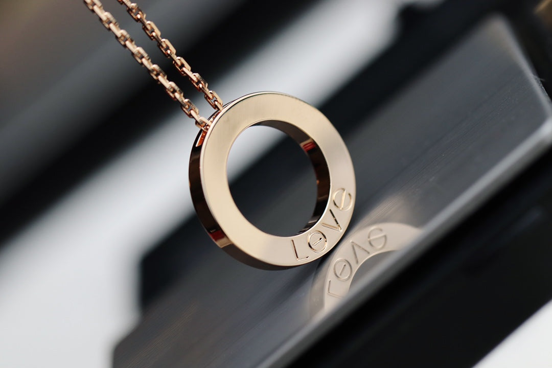 Cartier Love大圓餅項鍊-玫瑰金-無鑽