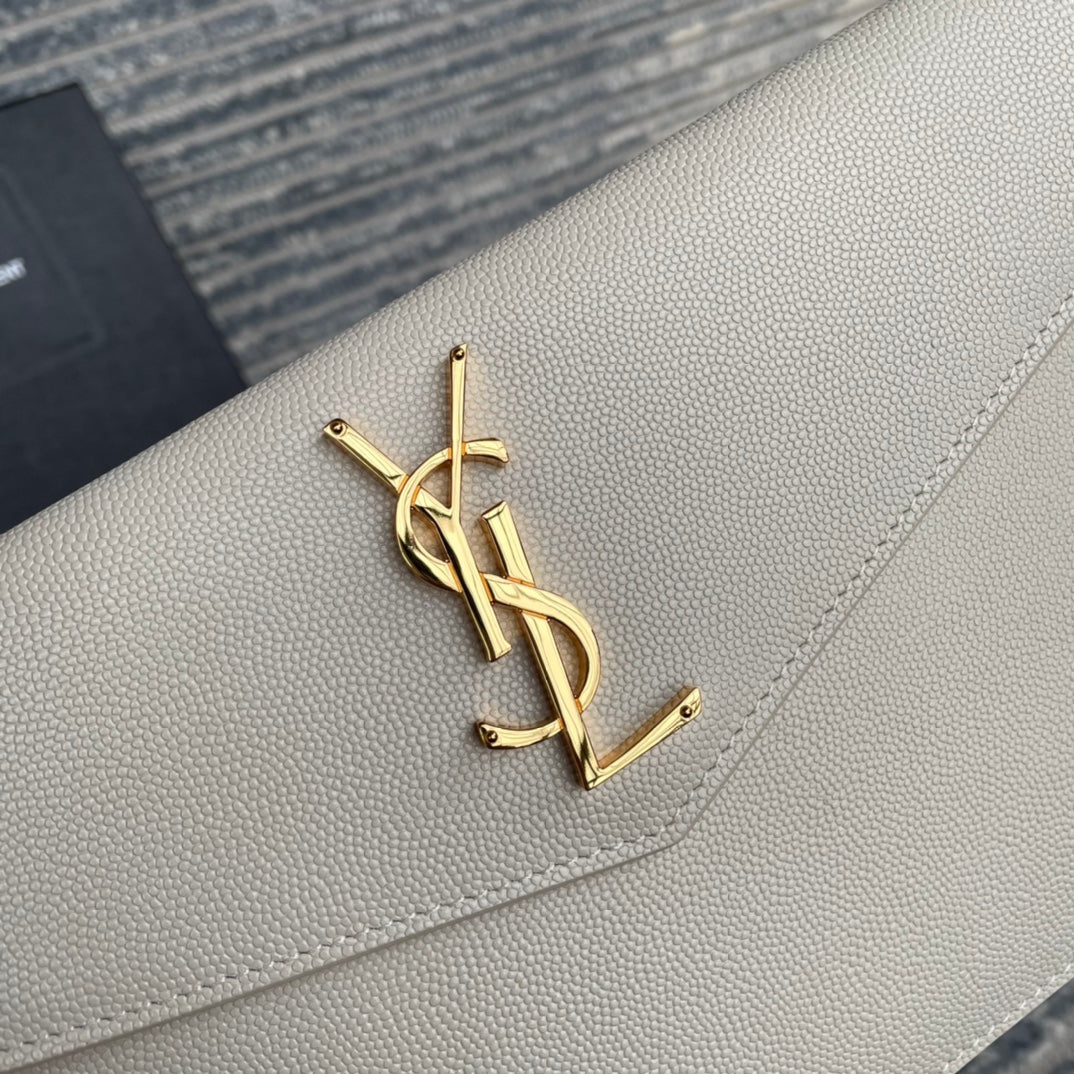 YSL ptown_新品手拿包-白魚子醬皮革金扣