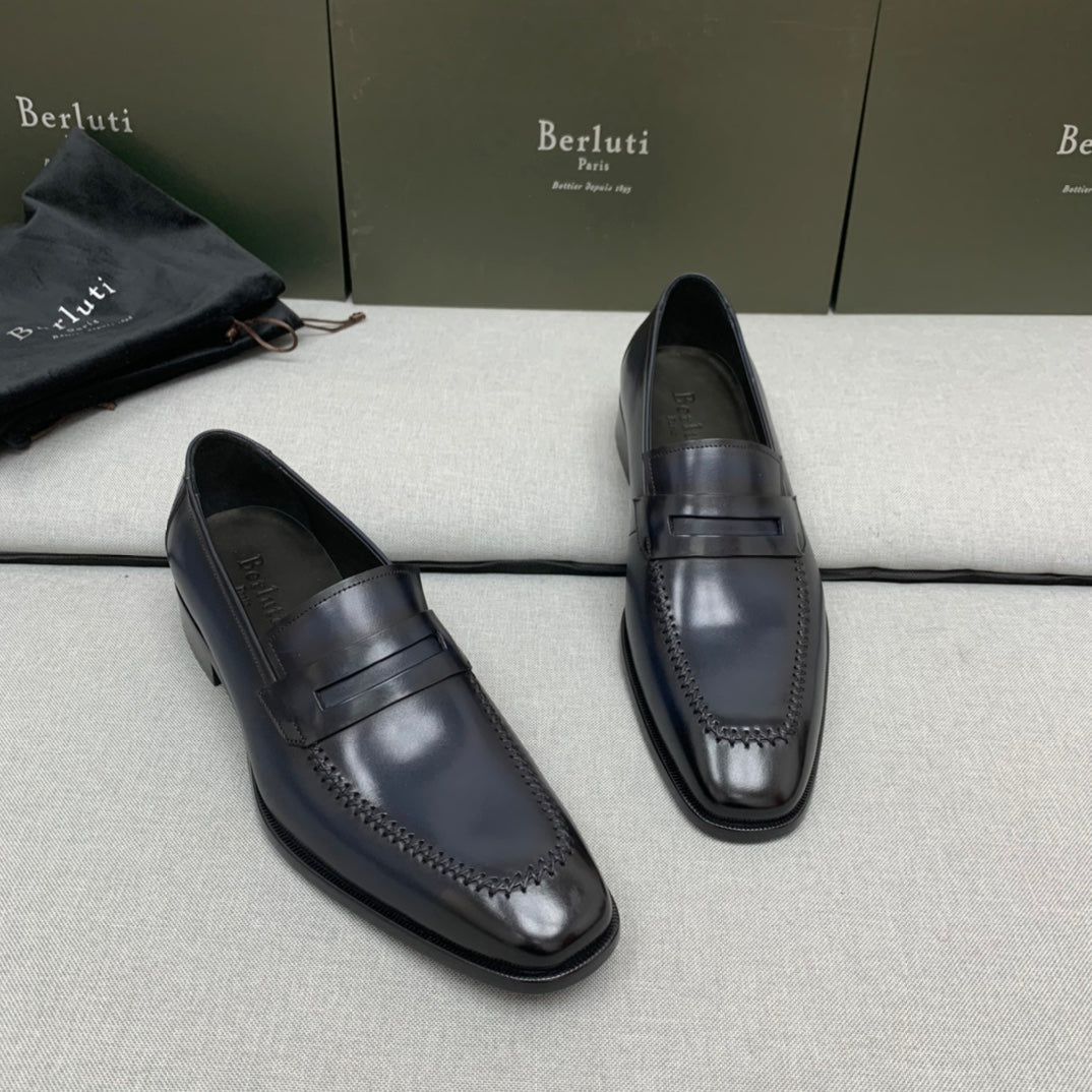 Ber-手工皮鞋 黑藍色