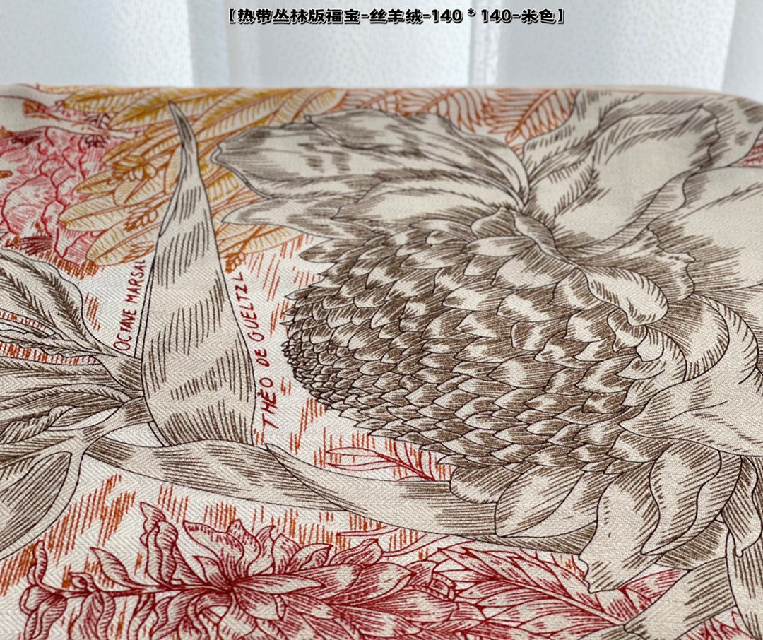 小愛款-熱帶叢林140真絲羊絨方巾