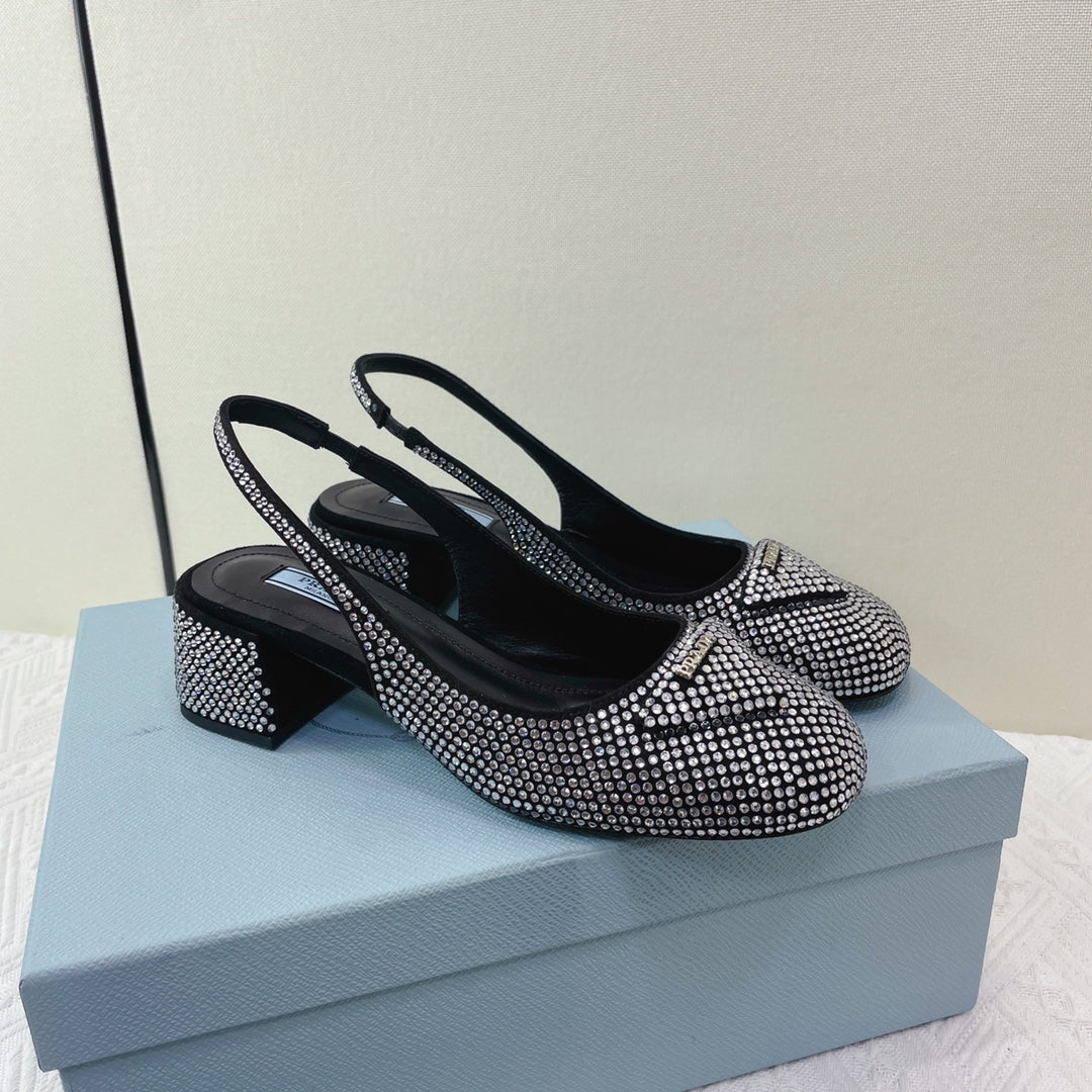 Prada 鞋-Prada 貼鑽 低跟 瑪莉珍鞋（銀）