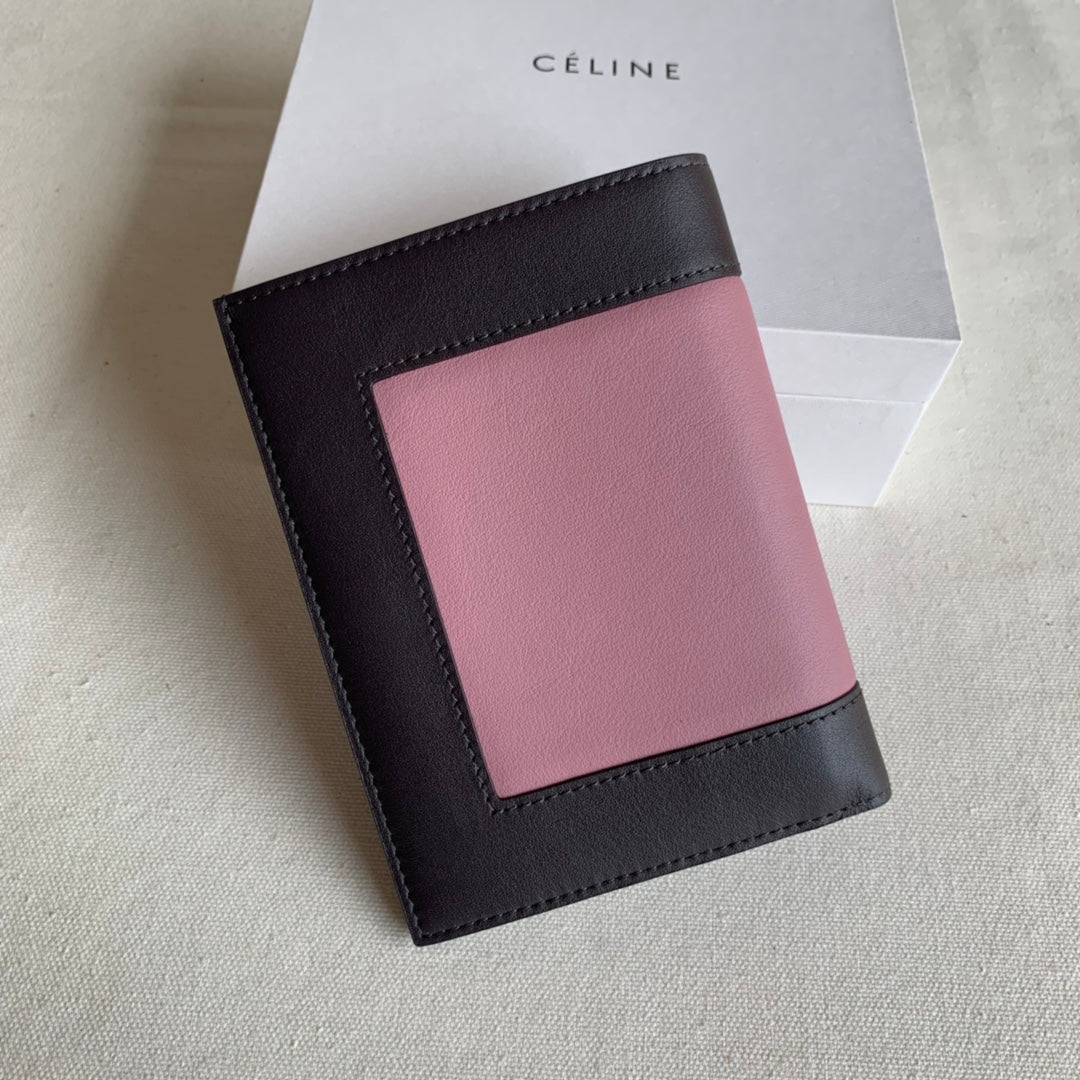 Celine 中夾-深棕色拼粉紅