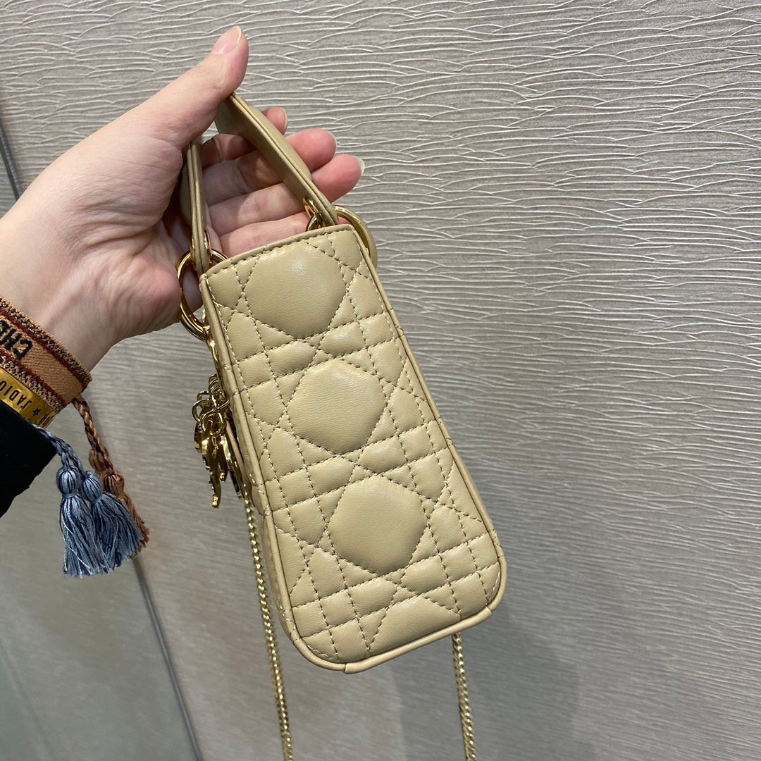 Dior-Mini Lady Dior手袋-三格黛妃-17cm-熔岩棕珐瑯扣
