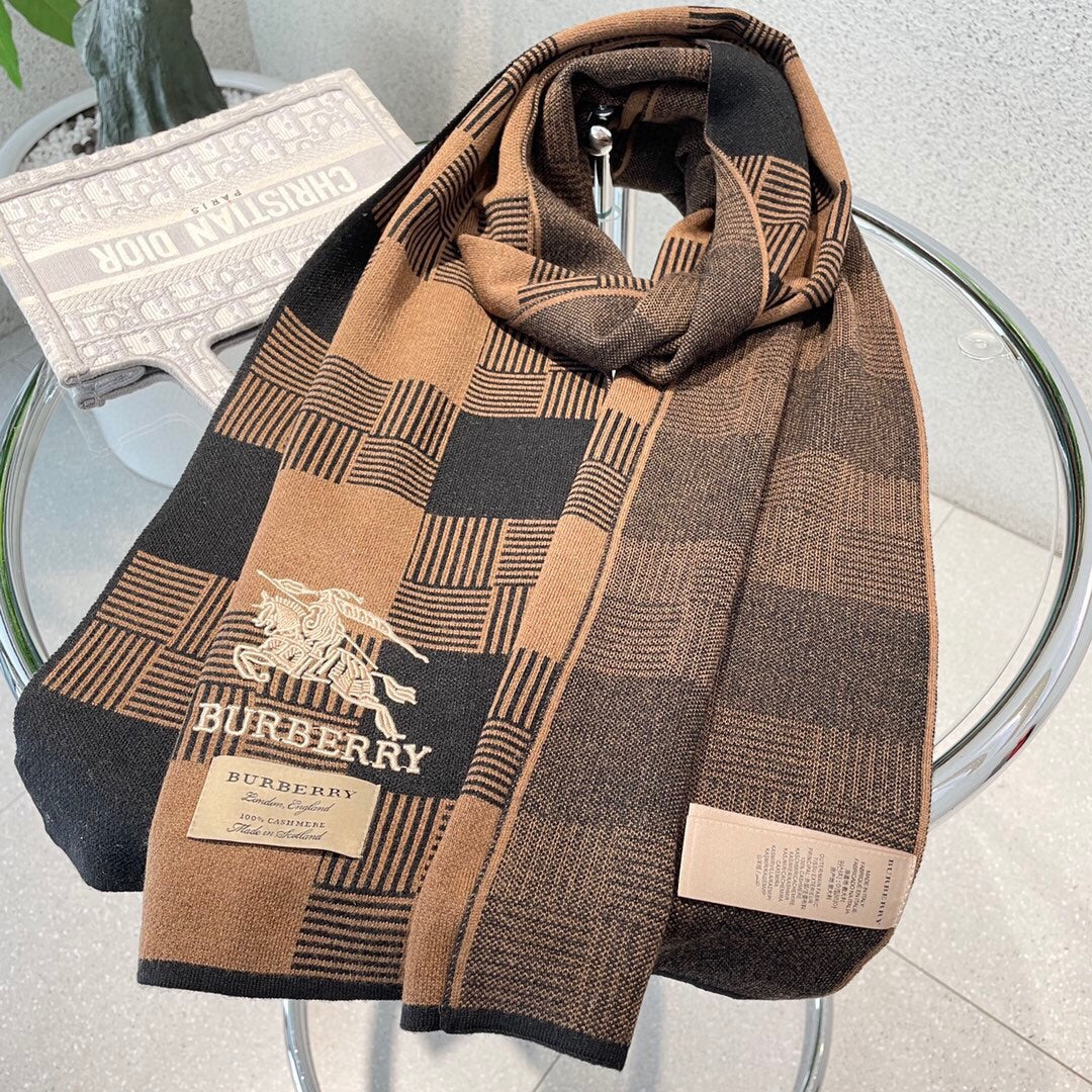 巴B家-經典戰馬圍巾 180*32cm 100%進口針織羊絨 咖色