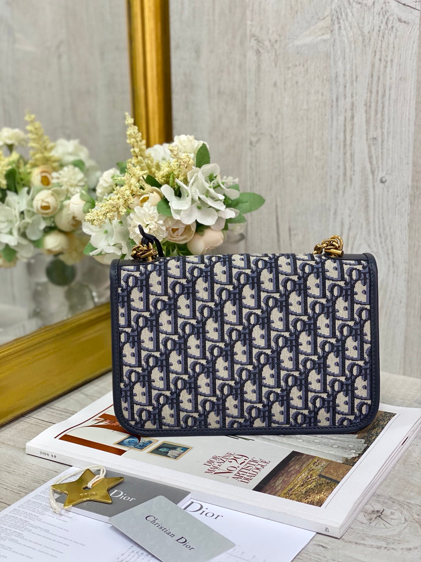 Dior WOC 鏈條包-帆布刺繡-深藍色老花