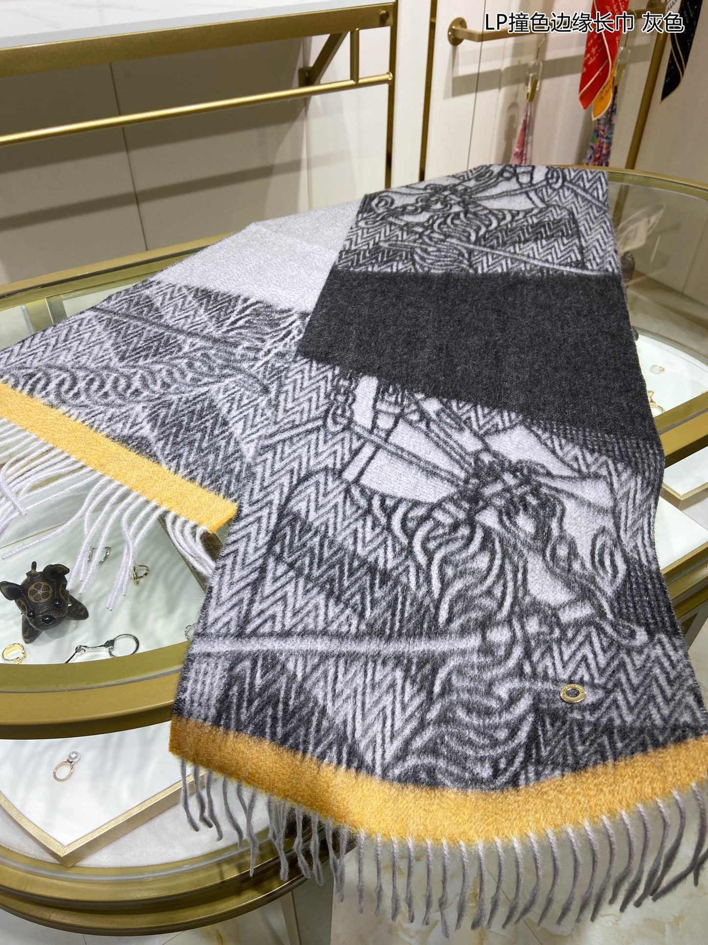 L-Piana 古典撞色邊緣長巾 33*190cm-100%頂極端野山羊絨