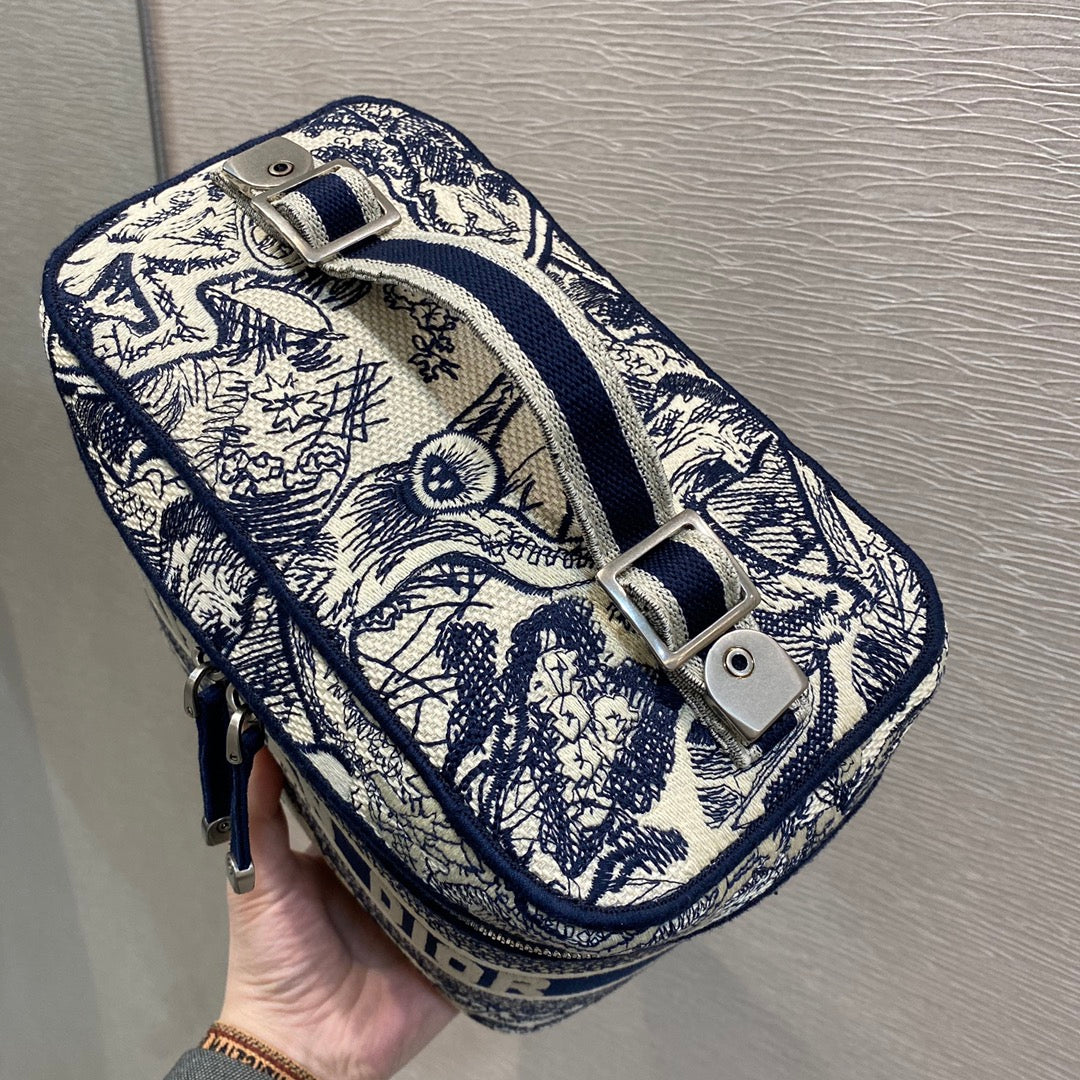 Dior 深藍老虎化妝包-刺繡叢林