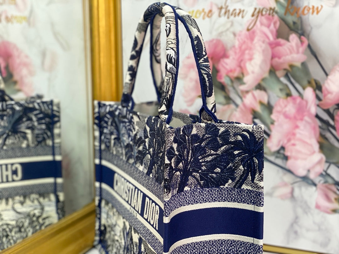 Dior Book Tote-小號36.5cm-深藍椰樹