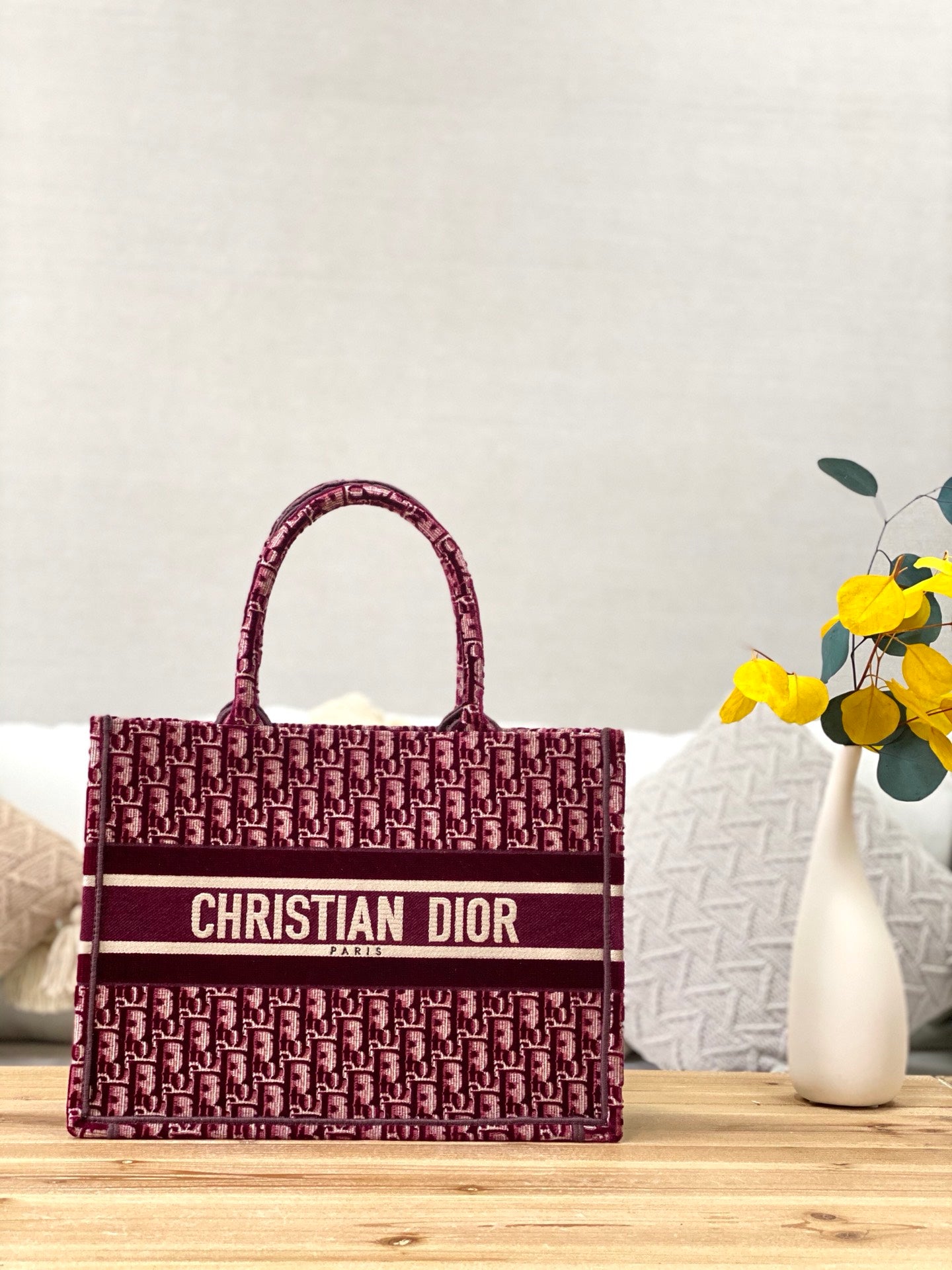 Dior Book Tote-小號36.5cm-紅色老花+天鵝絨