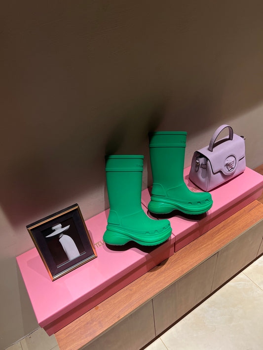 巴黎世-2022秋冬 x Crocs 防滑厚底雨靴 湖水綠