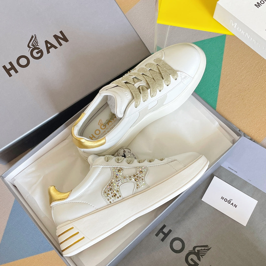 Hogan-2022早春新款 厚底休閒鞋 白色金尾