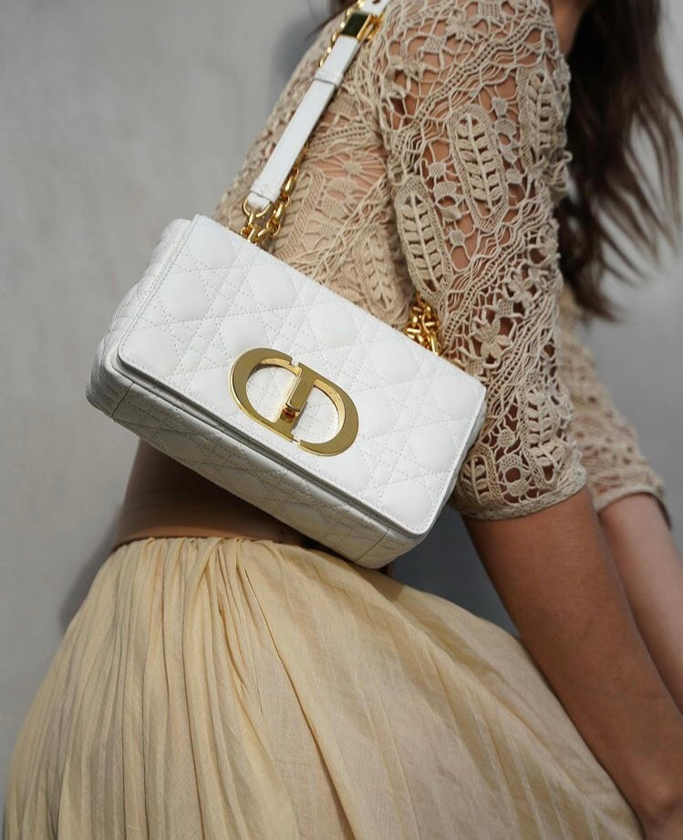 Dior Caro 小號20cm-白色小牛皮