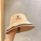 路L家-拼色邊大簷漁夫帽 米色