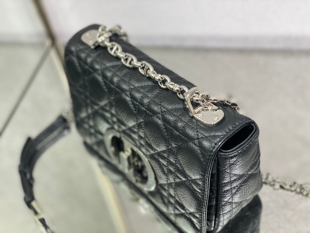 Dior Caro 小號20cm-黑色銀扣小牛皮