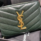 YSL 拉鍊短夾-綠色金扣