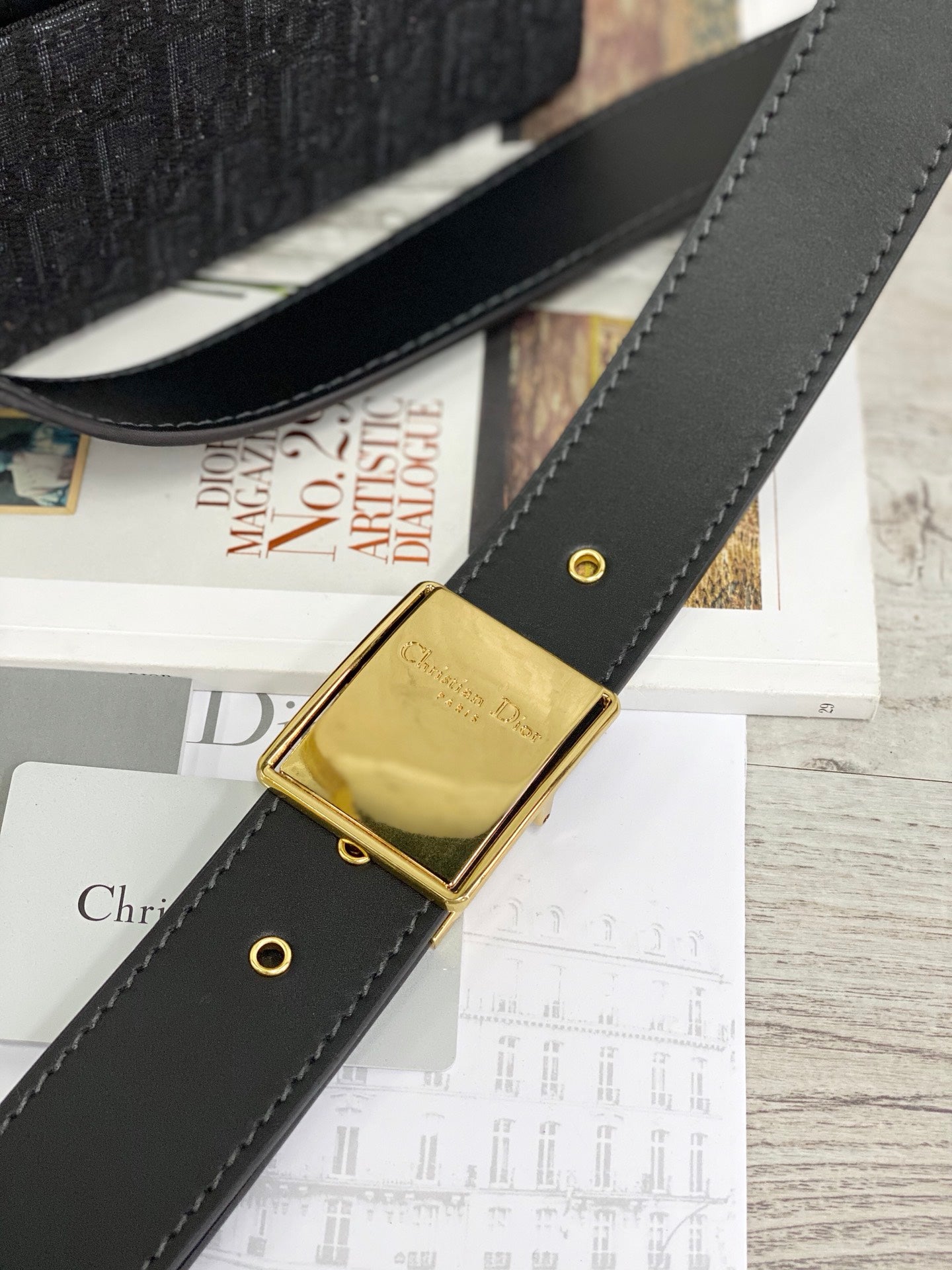 Dior 蒙田 Mini Box-帆布刺繡-金扣-17.5cm-黑