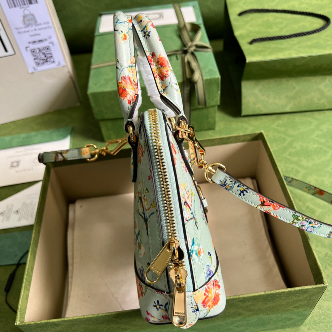 古G家-Ophidia 方形復古 手提包 20x19.5x7.5 薄荷綠印花