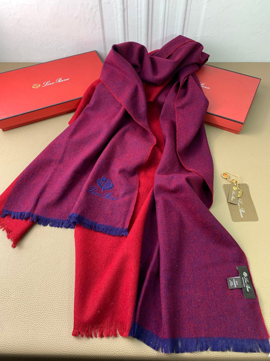 L-Piana-拼接羊毛混料圍巾 200*75cm 100%羊毛 酒紅色