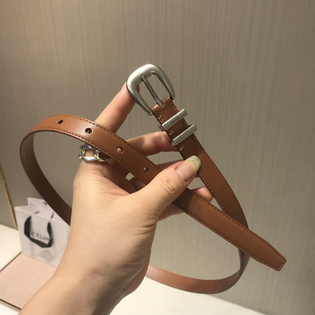 賽C家-咖色銀扣皮帶-1.8cm