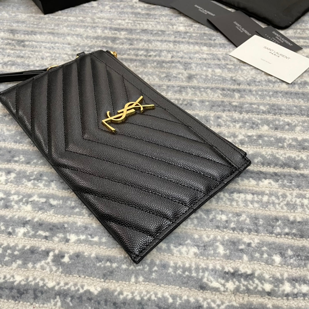 YSL Monogram 手拿包-黑山形紋金扣