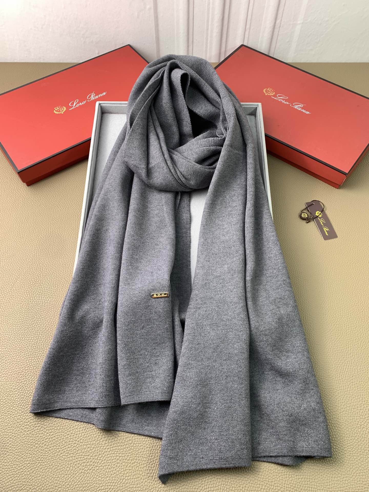 L-Piana-素色羊絨圍巾 65*190cm 100%羊絨 灰色
