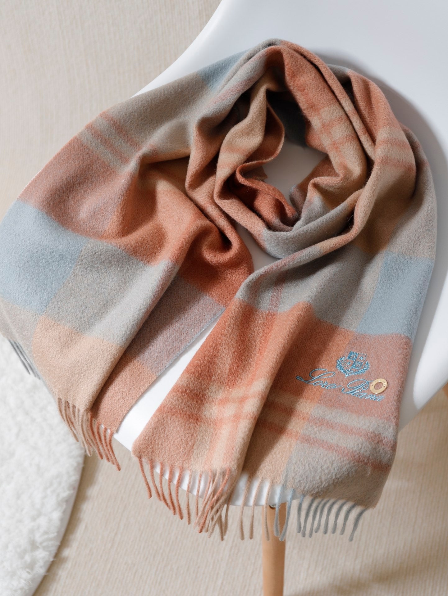 L-Piana 經典水波紋拼色羊絨圍巾-100%頂級羊絨 180*30cm