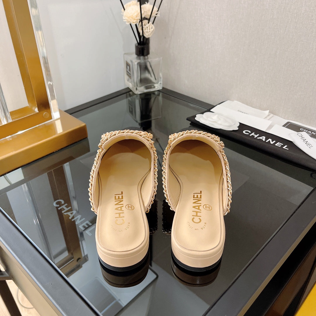 小香家-皮穿鏈條蝴蝶結裝飾 穆勒鞋（尺碼35-39，40、41訂製）