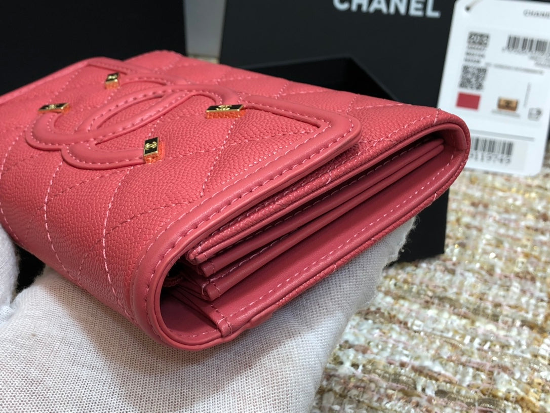 Chanel 復古CC荔枝牛皮-翻蓋中夾-復古五金