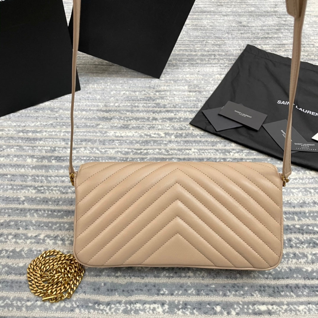 YSL  Kate 99絎縫小羊皮手袋-杏色金扣