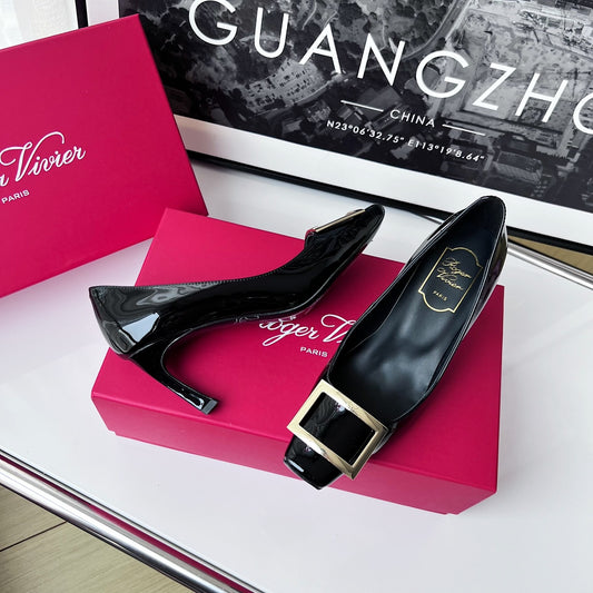 R方扣頭鞋-經典高跟鞋 7.5cm 黑色