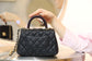 Chanel mini coco handle-黑色球文牛皮+棗紅蜥蜴皮手腕-淡金扣