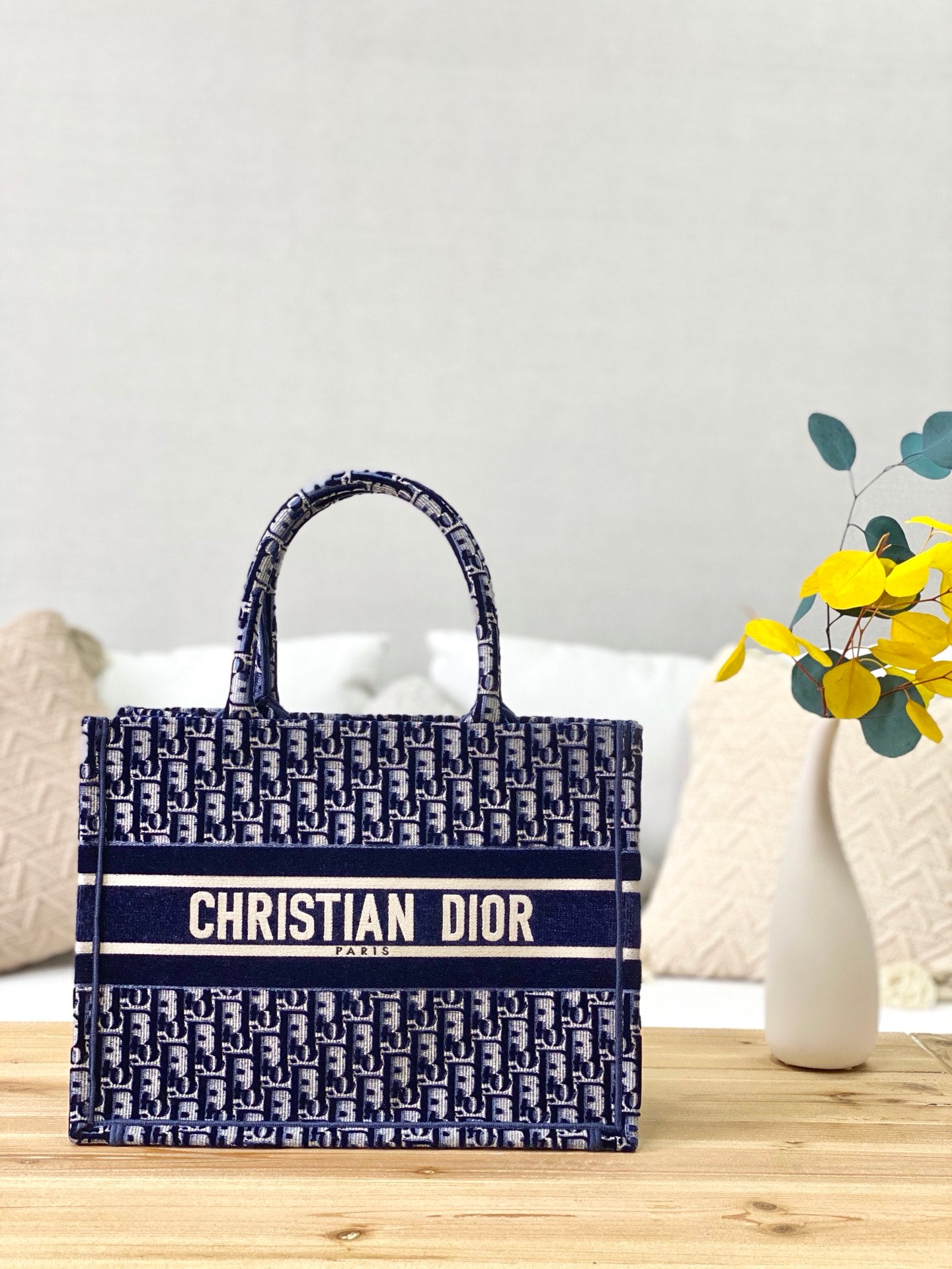 Dior Book Tote-小號36.5cm-深藍老花天鵝絨