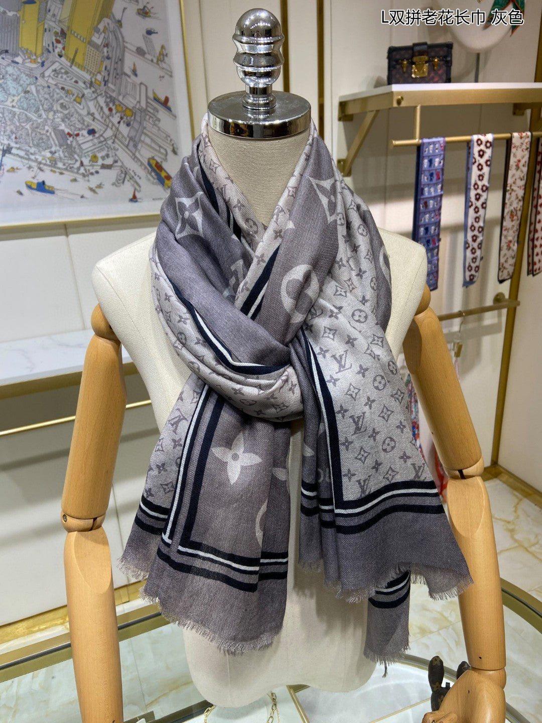 路L家-雙拼老花長圍巾 110*200cm 100%頂極羊絨