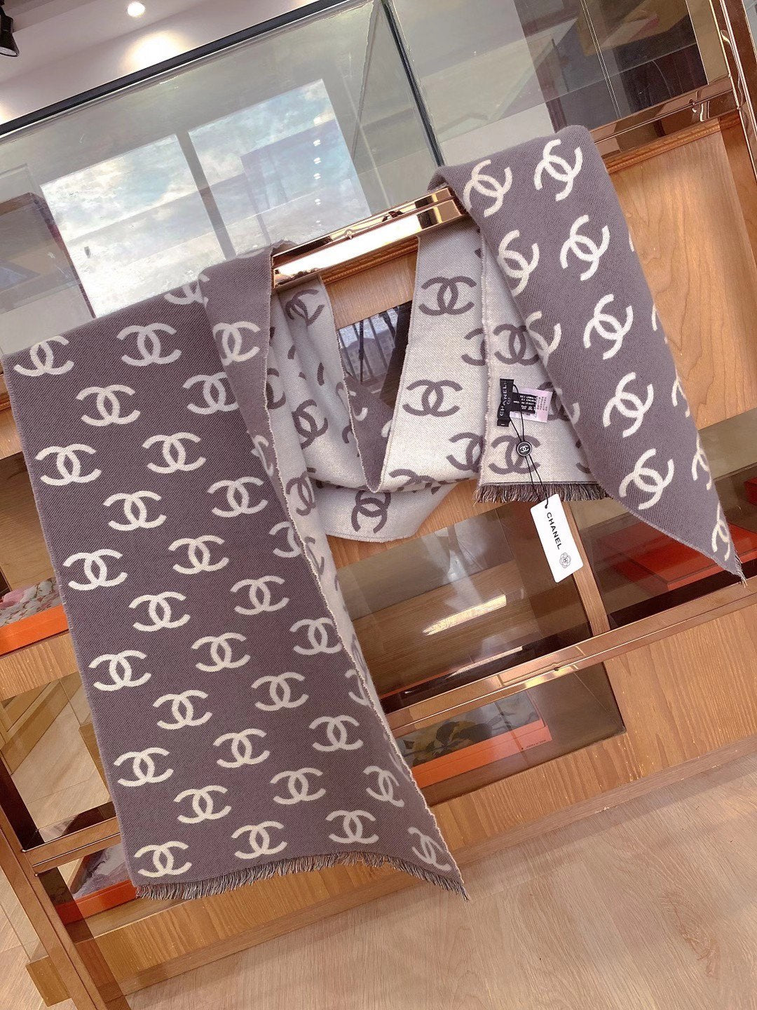小香家-雙面雙C logo 羊毛羊絨圍巾 35*180cm