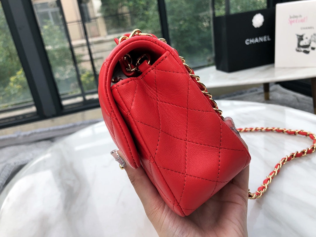 小香家-2019春夏 CF包 羊皮 紅色金扣 20cm