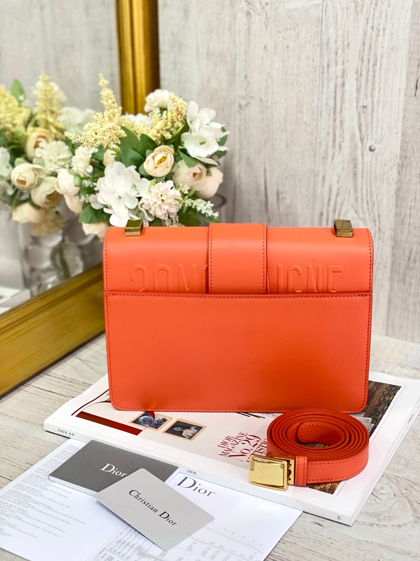 Dior 蒙田 30 Montaigne系列-24cm-牛皮平紋-橙色