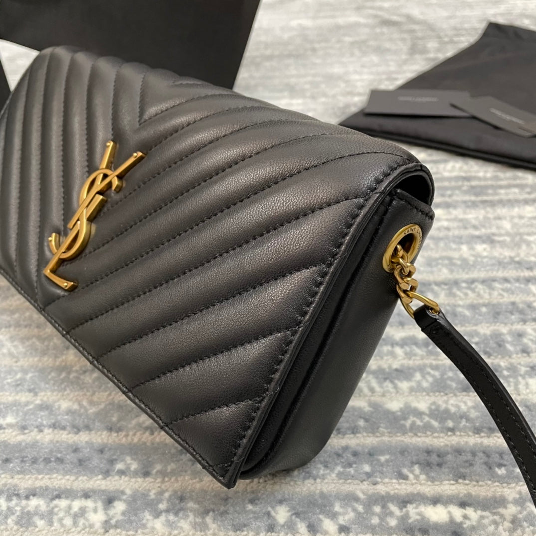 YSL  Kate 99絎縫小羊皮手袋-黑色金扣