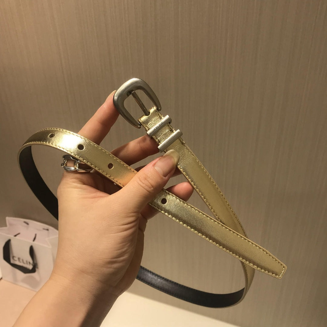 賽C家-金色銀扣皮帶-1.8cm