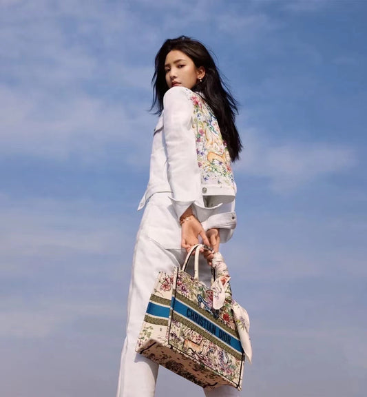Dior Book Tote-中號36.5cm白花刺繡