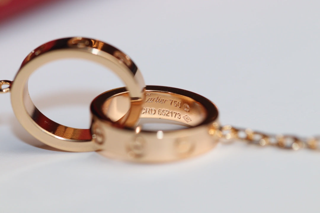 Cartier Love雙環項鍊-玫瑰金-無鑽