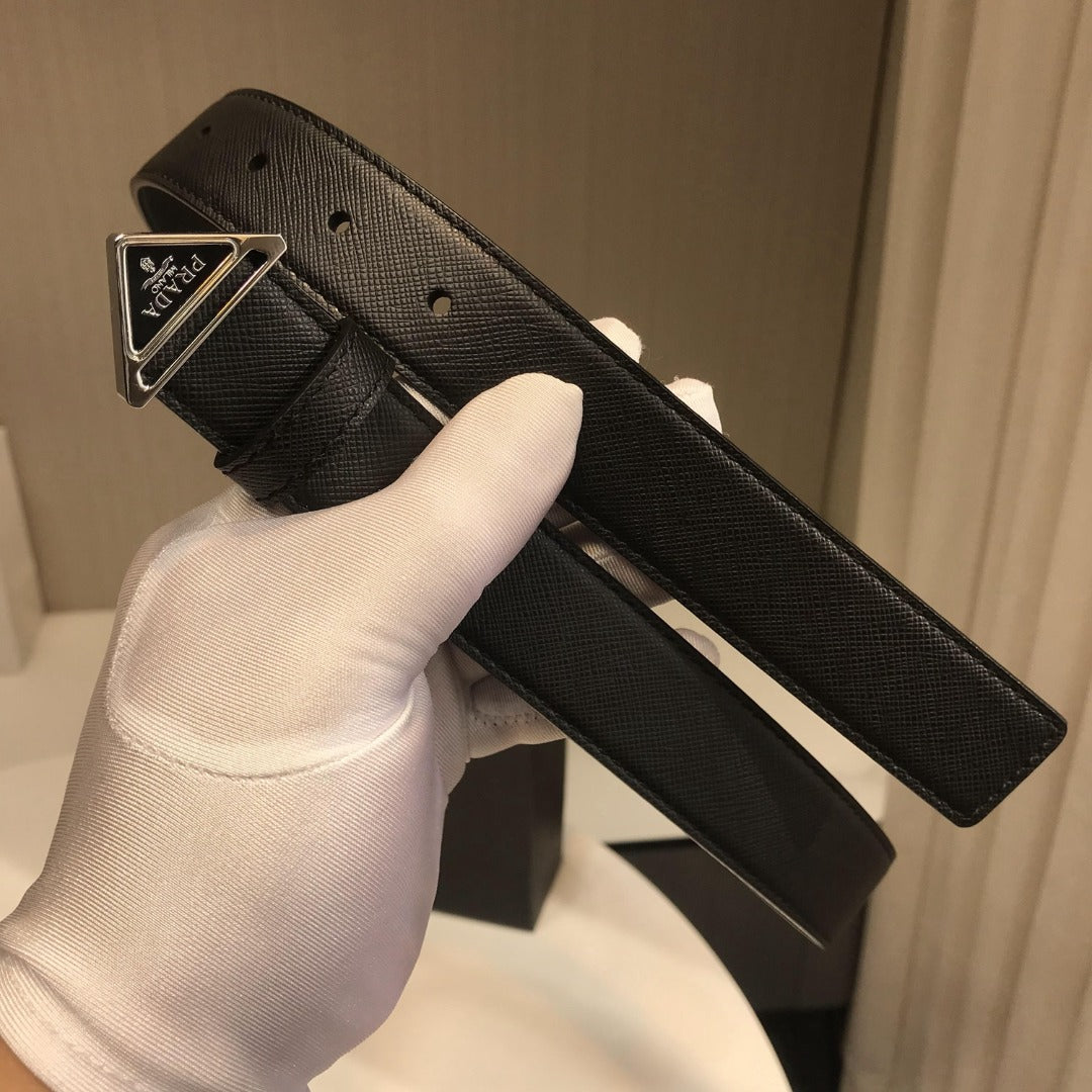 普P家-黑色銀扣皮帶-3.0cm