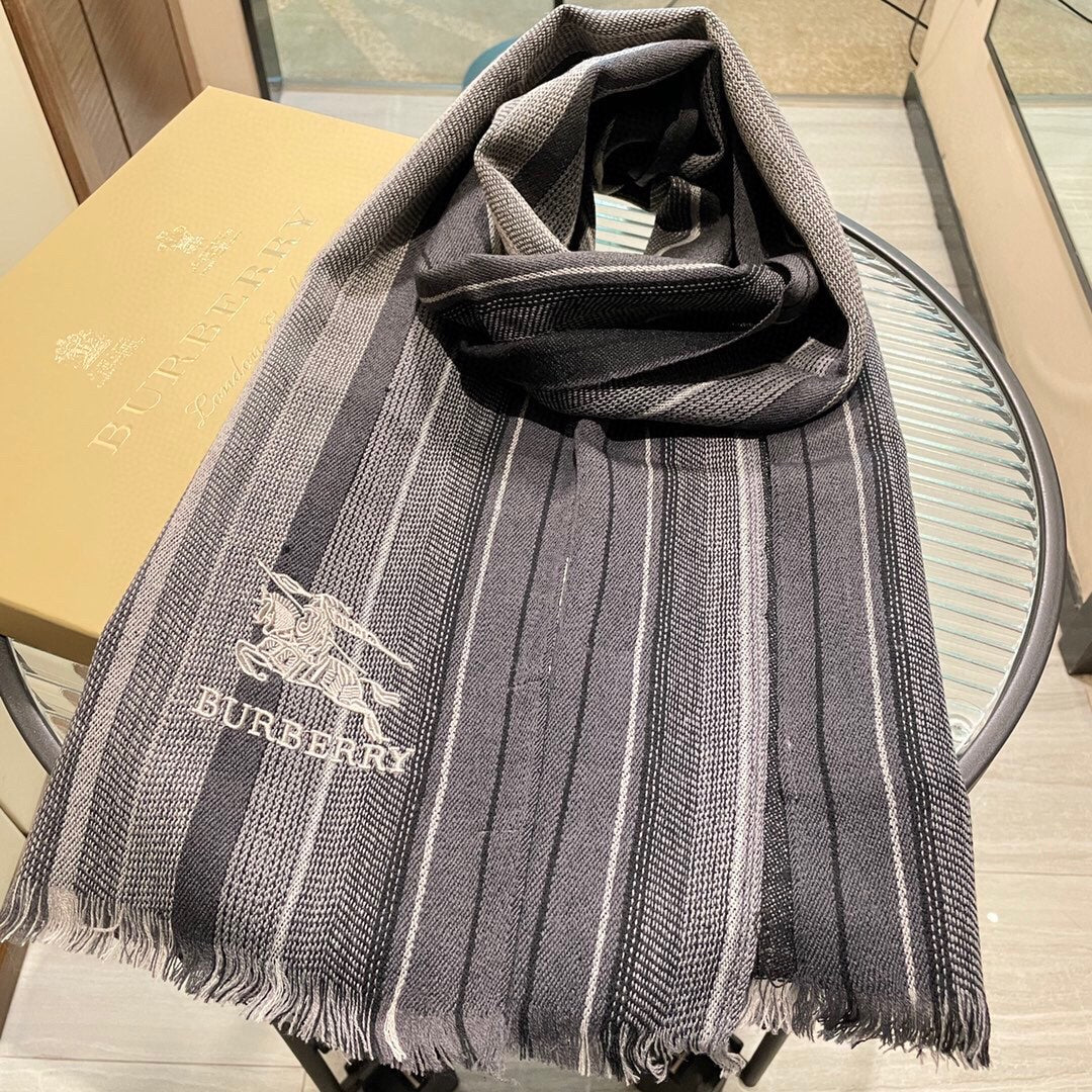 巴B家-條紋戰馬圍巾 32*180cm 羊絨 灰色
